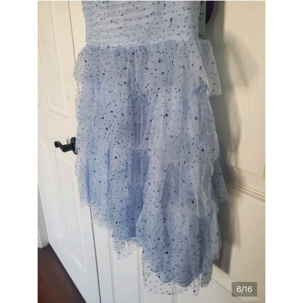 Windsor Arie Powder Blue Strapless Tiered Tulle Mini Dress Rhinestone Fairy Med - Picture 4 of 13